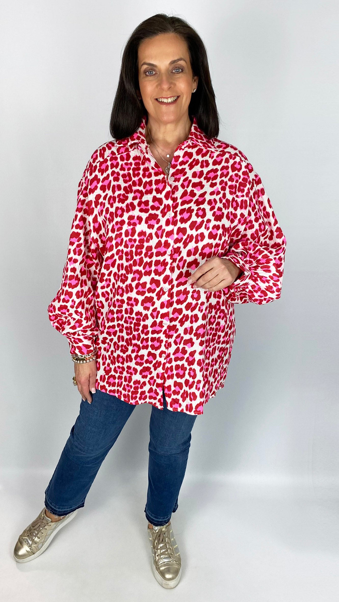 2-tone animal print button-through cheesecloth shirt | 4 Colours