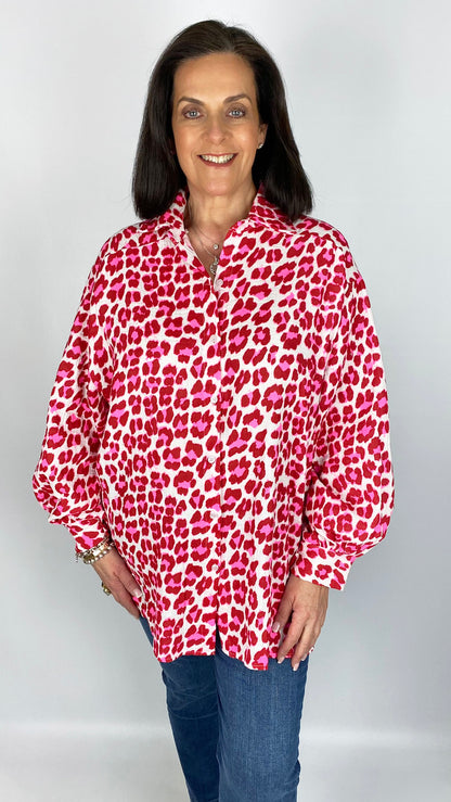 2-tone animal print button-through cheesecloth shirt | 4 Colours