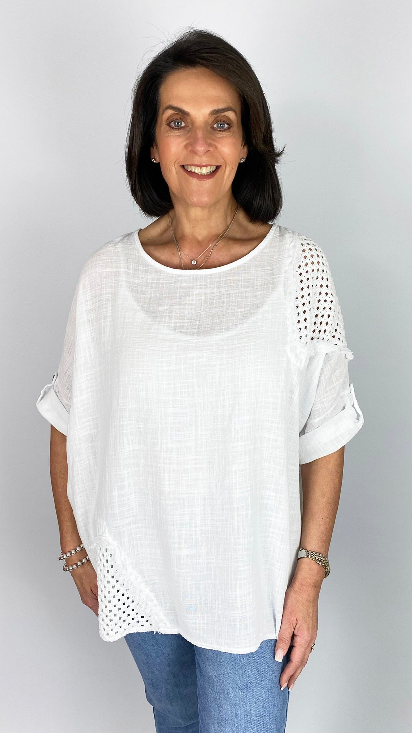 Cotton open-knit panel detailing top | 3 Colours