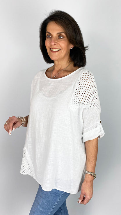 Cotton open-knit panel detailing top | 3 Colours