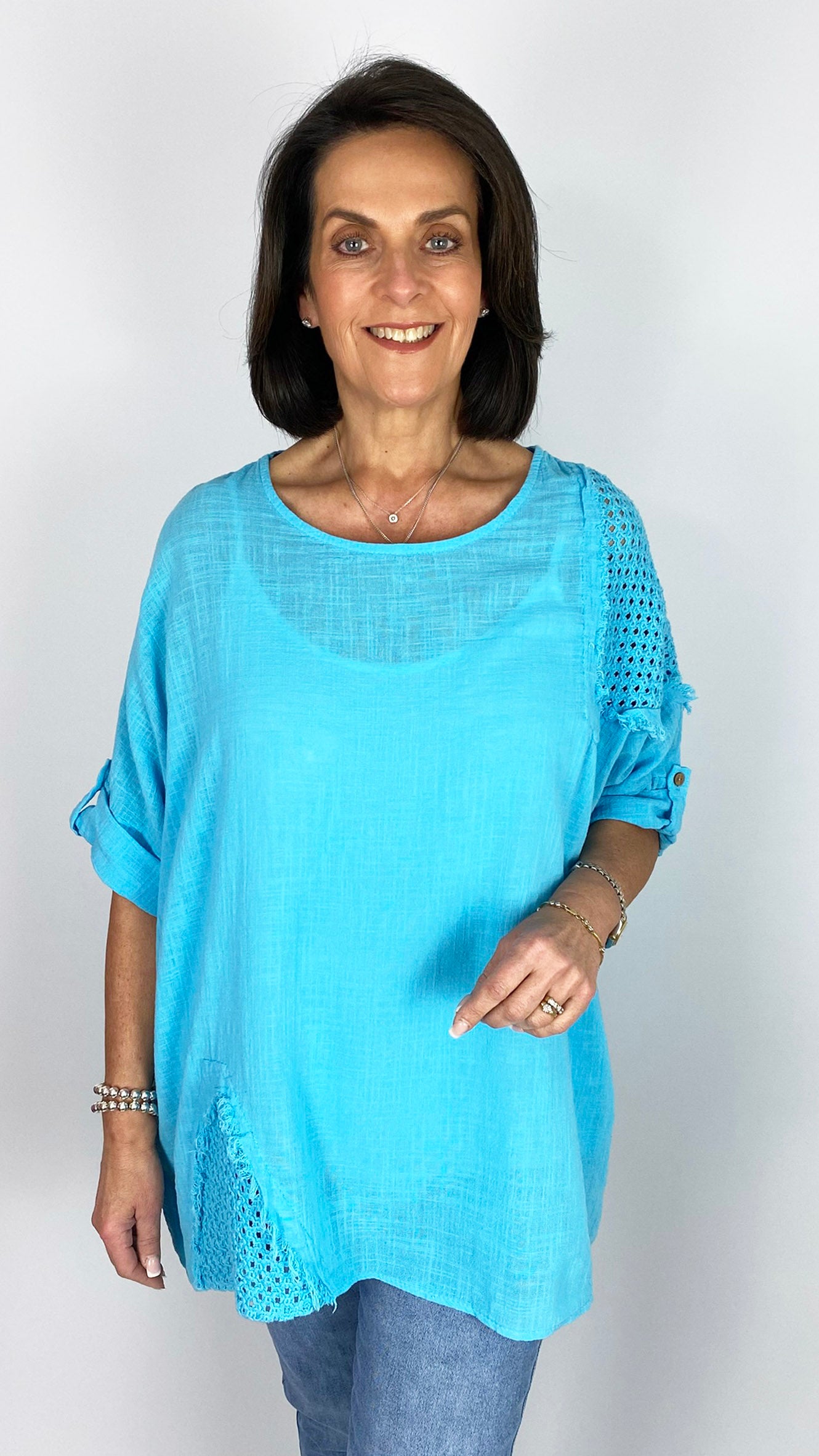 Cotton open-knit panel detailing top | 3 Colours