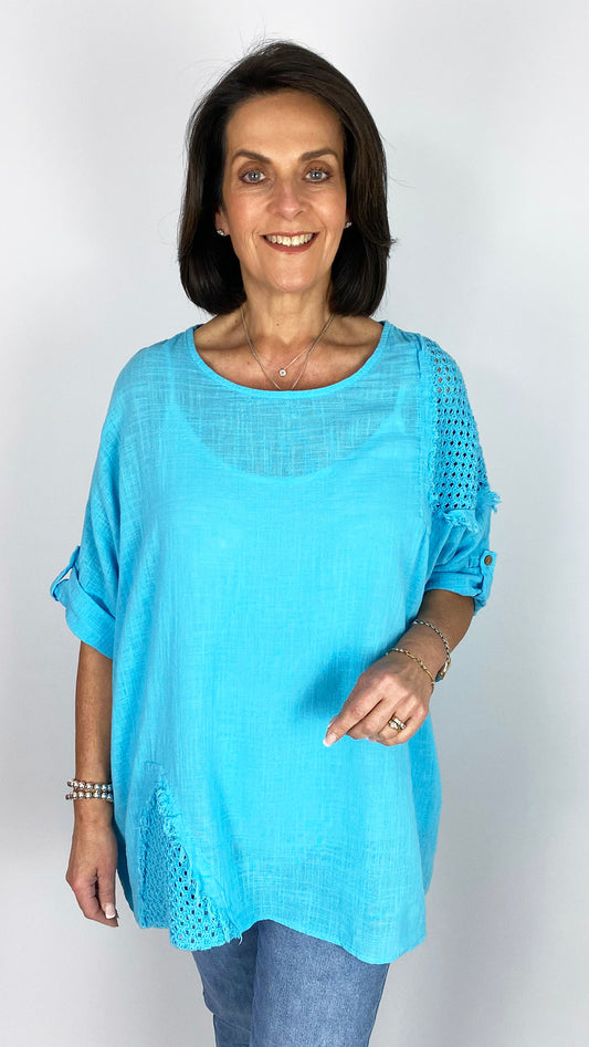 Cotton open-knit panel detailing top | 3 Colours