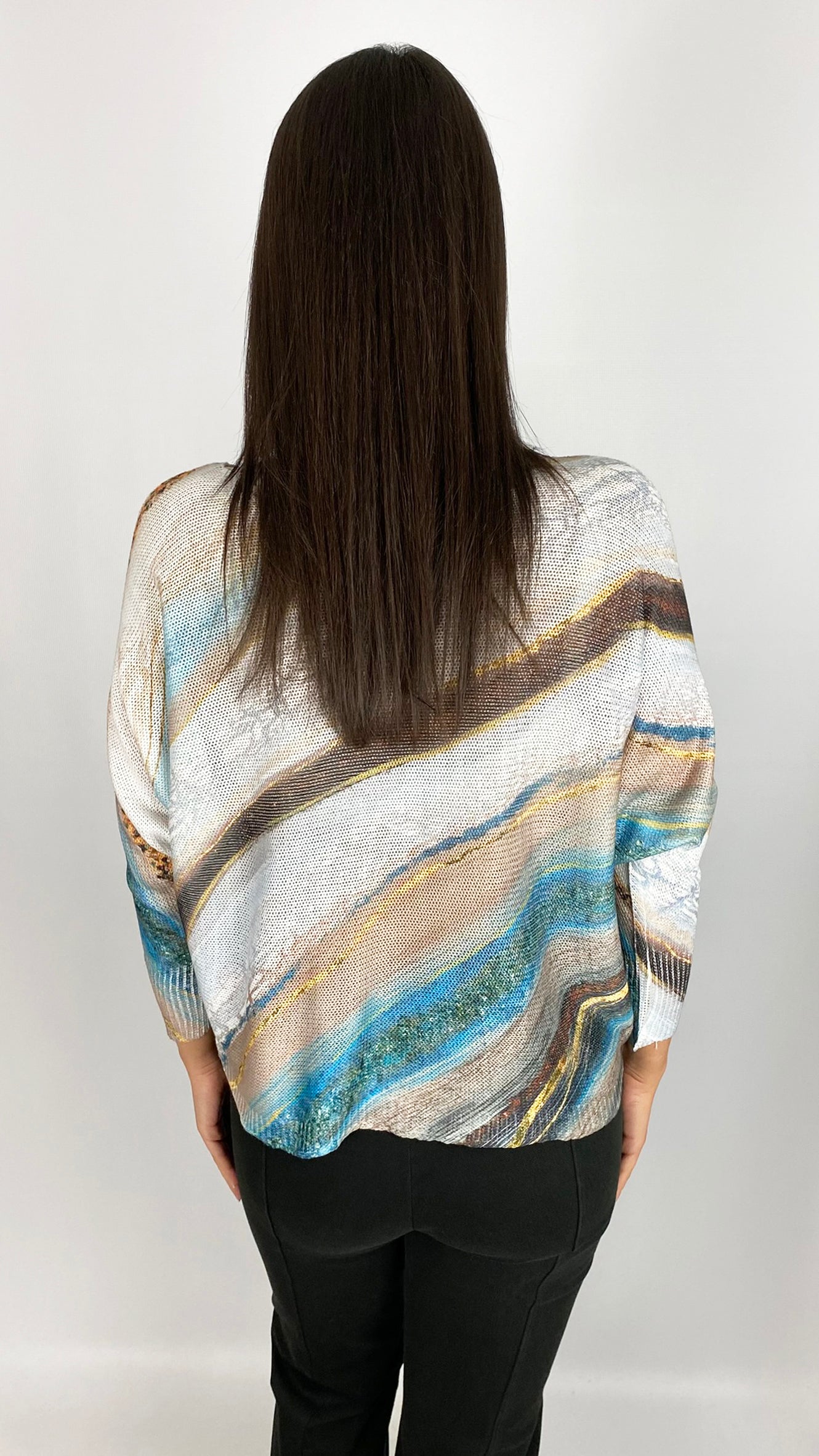 Woven diagonal print & foiled batwing top | 2 Colours