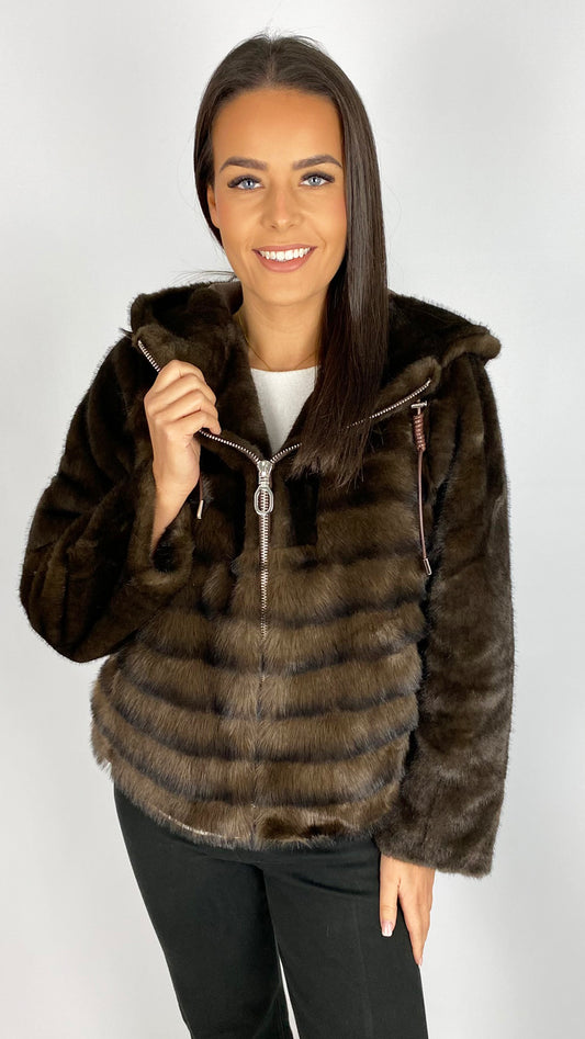 Luxury faux fur zip-through hooded jacket | 2 Colours