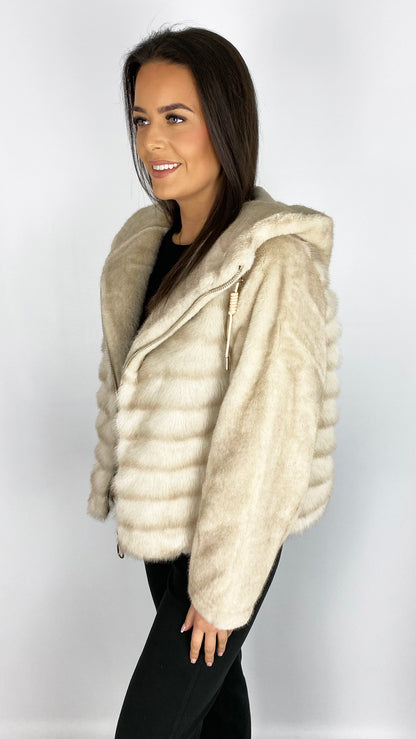Luxury faux fur zip-through hooded jacket | 2 Colours