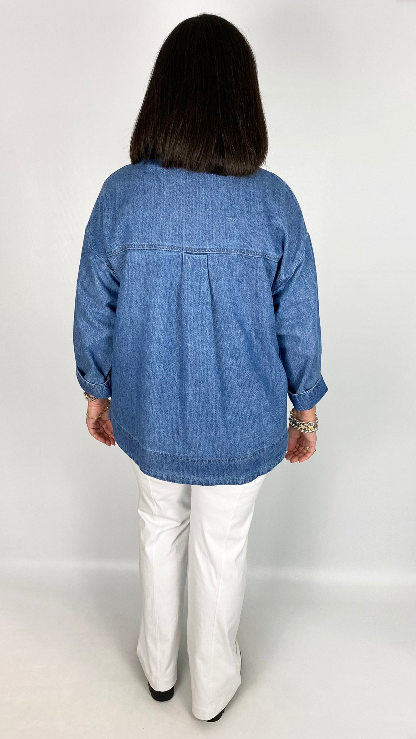 Collarless Denim Jacket with Patch Pocket | Denim | by Malissa J