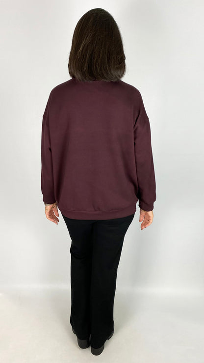 'Charismatic' slogan sweatshirt | Bordeaux/Gun Metal | by Mat