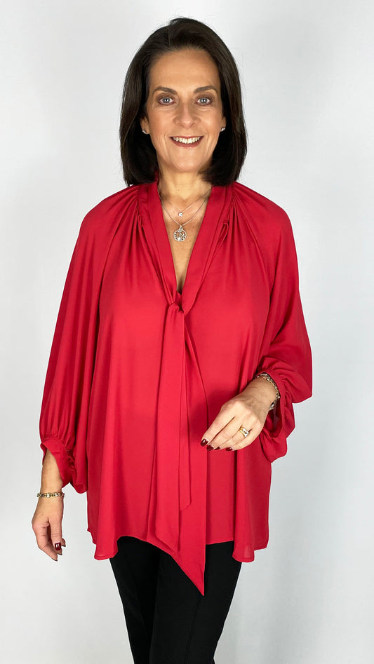 Pussybow tie blouse | Red | by Mat