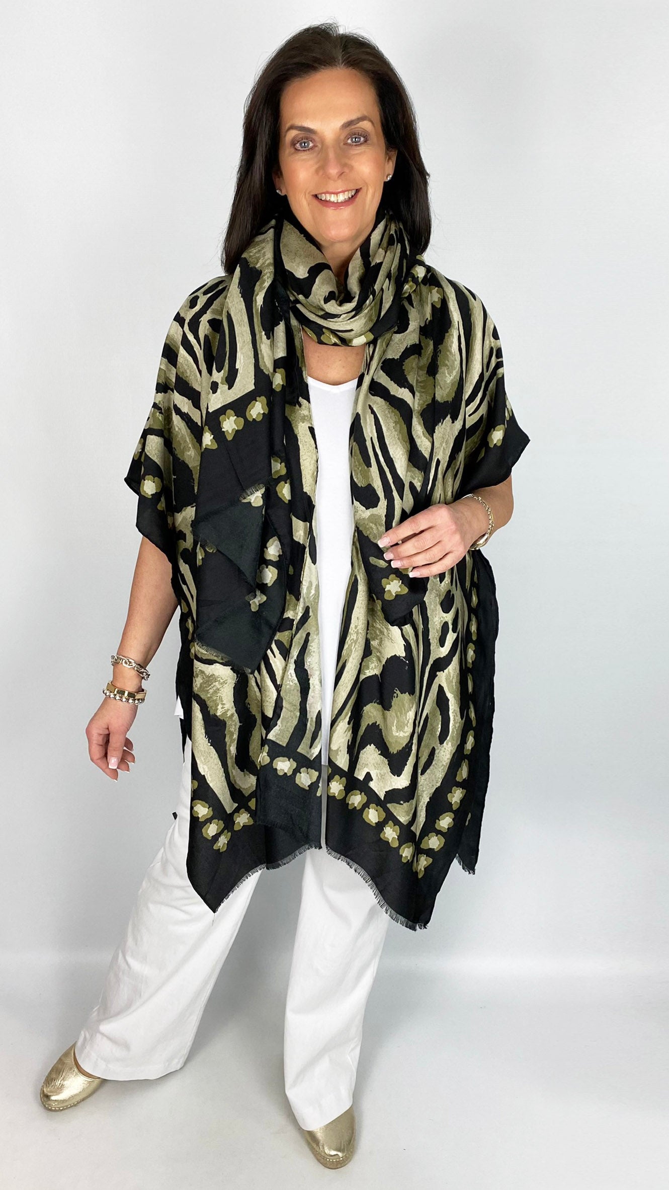 Animal print kimono & scarf set | Black/Stone | by Malissa J