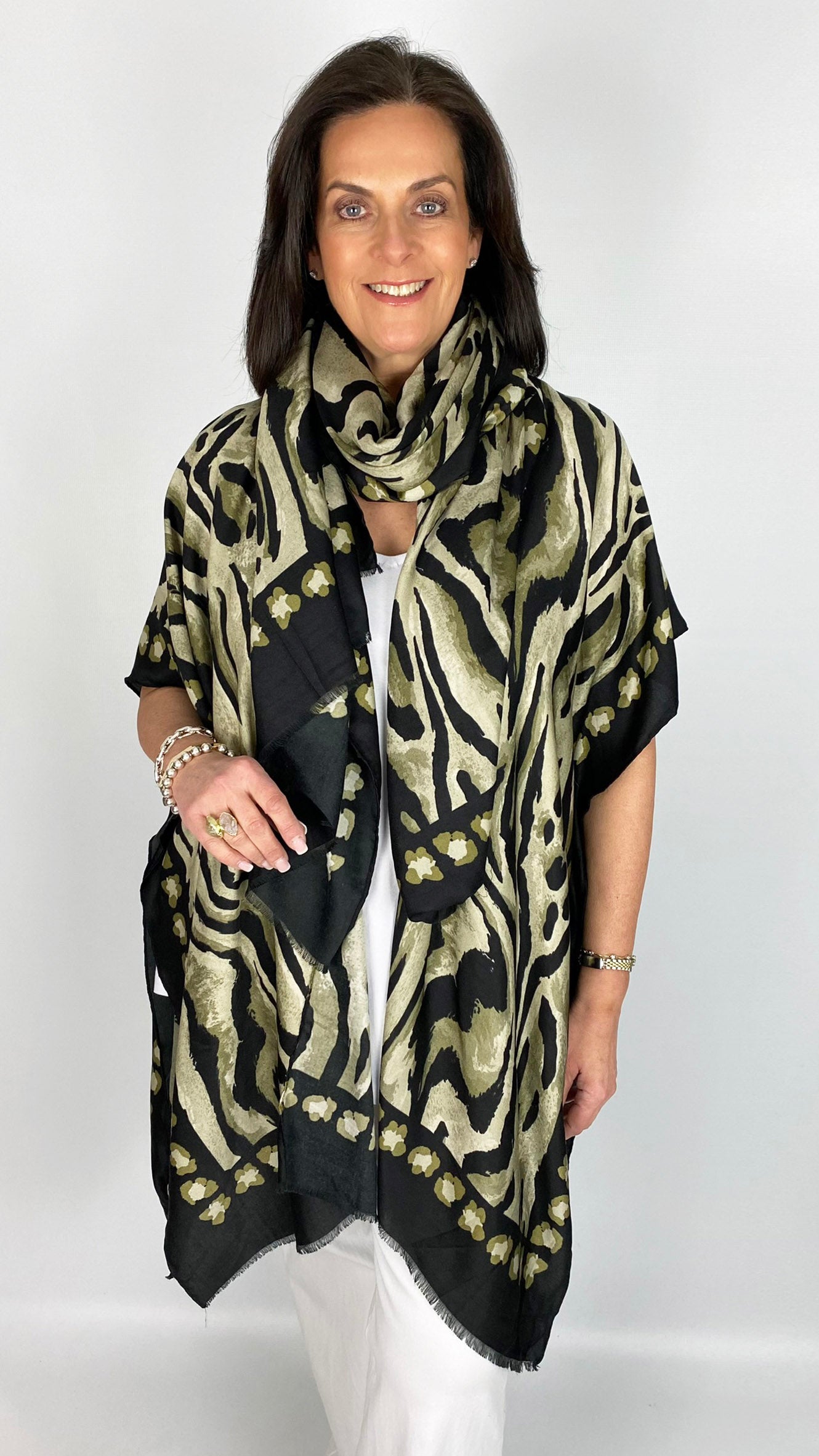 Animal print kimono & scarf set | Black/Stone | by Malissa J