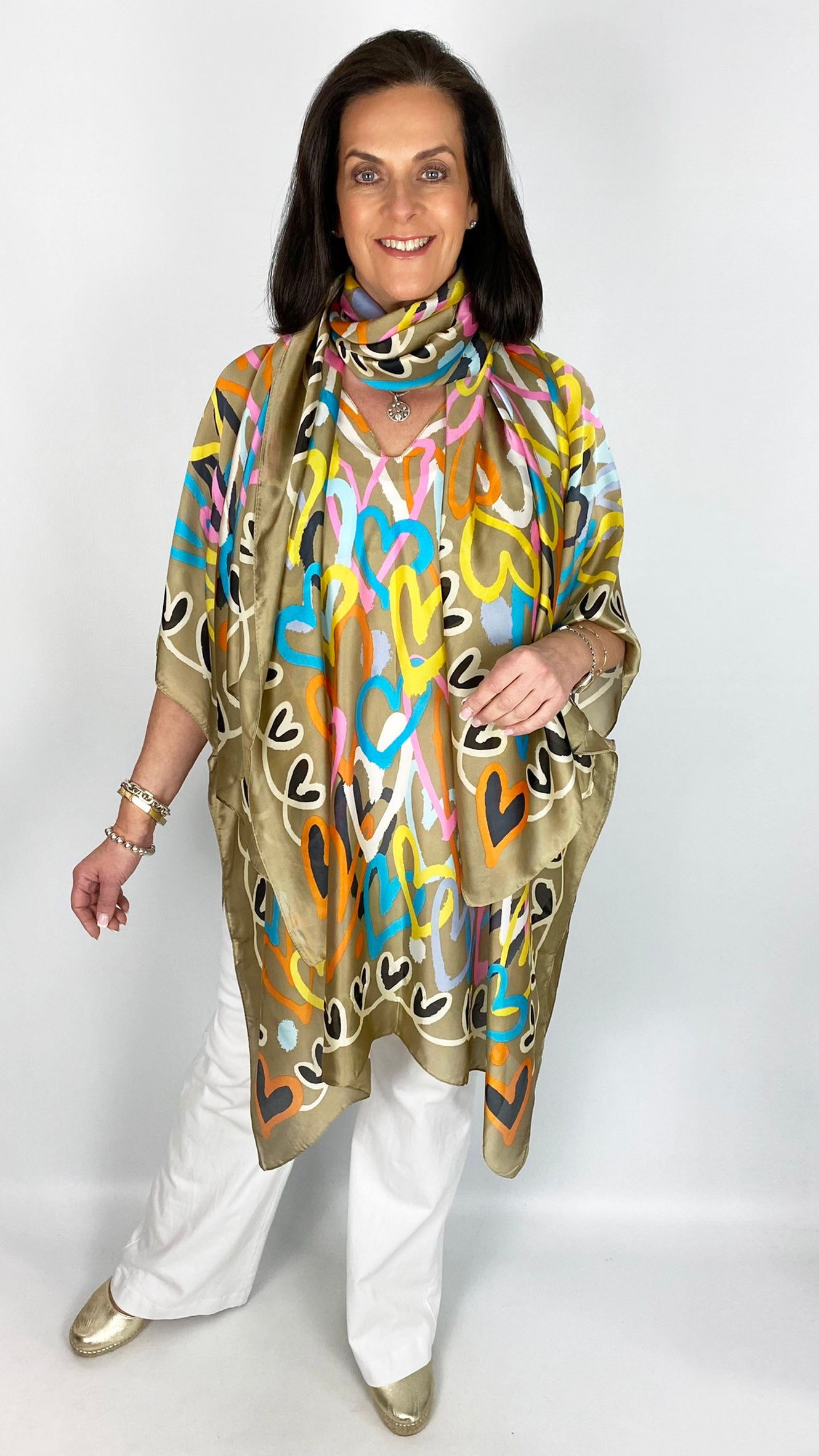 Silk feel heart print kaftan & scarf set | 3 colours | by Malissa J