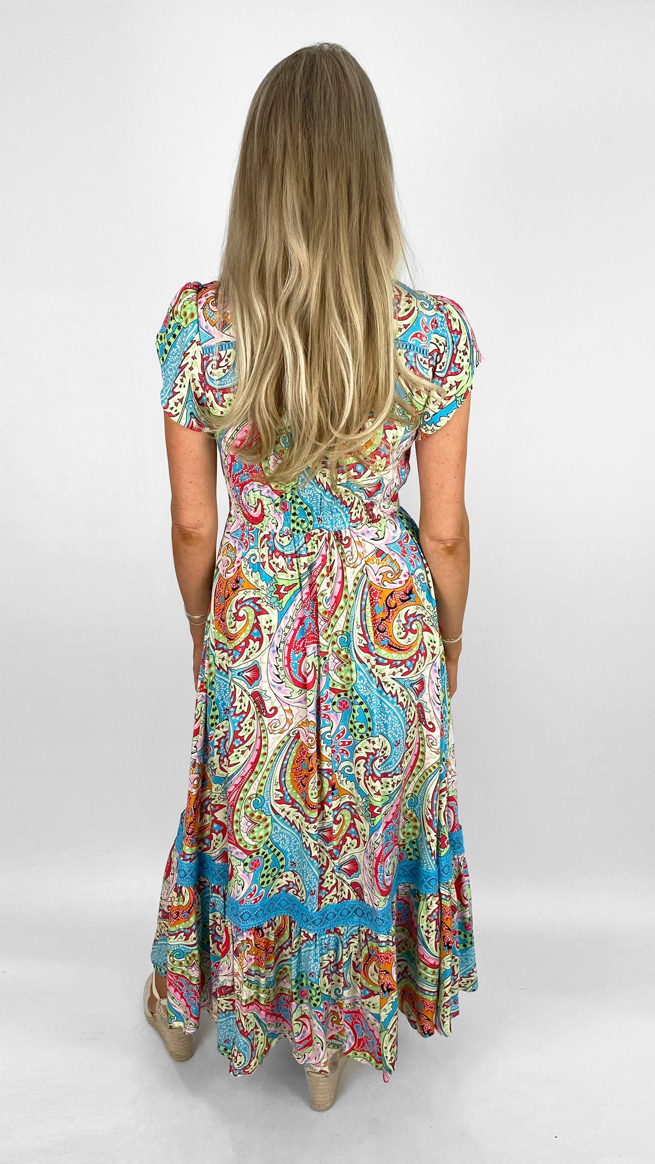 Lace detail print maxi dress