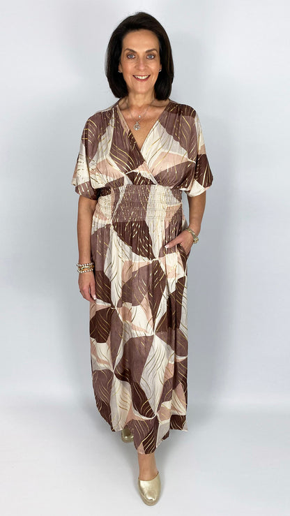 Abstract print crease-free crossover maxi dress | 3 Colours