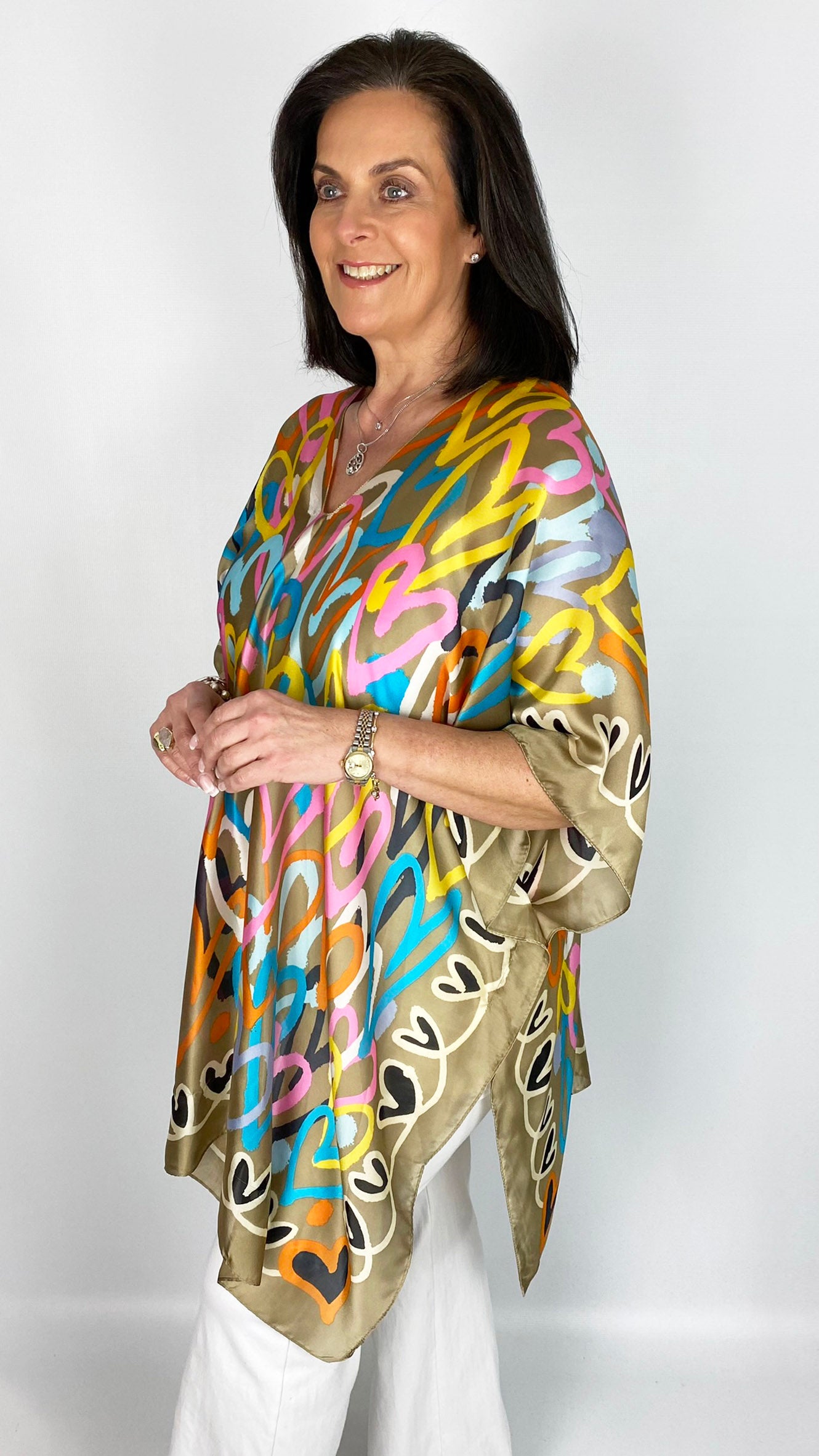 Silk feel heart print kaftan & scarf set | 3 colours | by Malissa J