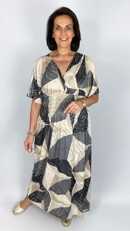 Abstract print crease-free crossover maxi dress | 3 Colours