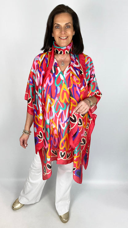 Silk feel heart print kaftan & scarf set | 3 colours | by Malissa J