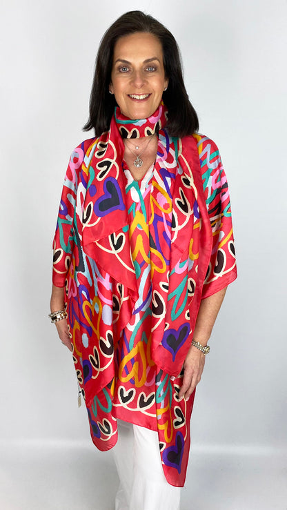 Silk feel heart print kaftan & scarf set | 3 colours | by Malissa J