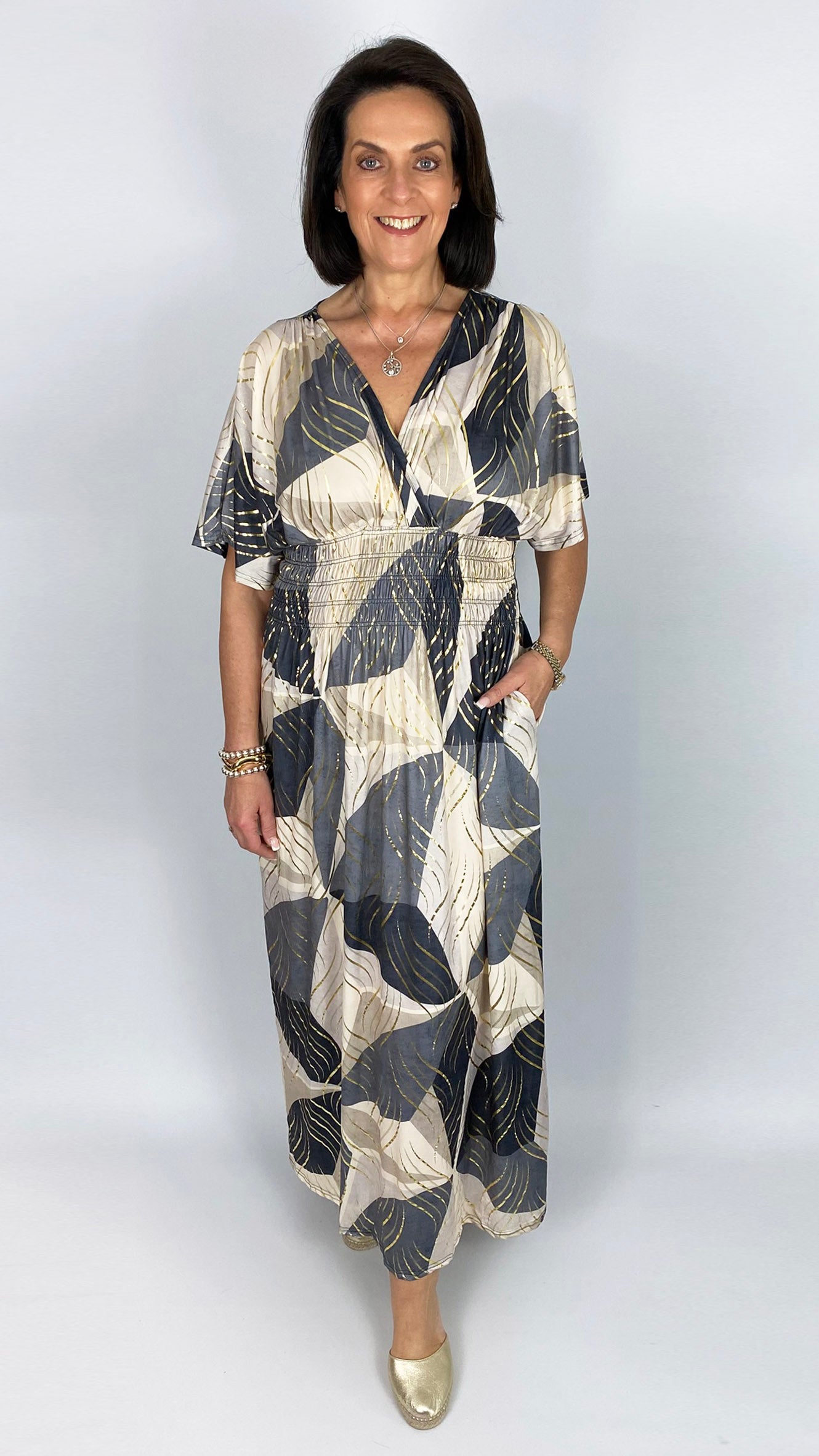 Abstract print crease-free crossover maxi dress | 3 Colours