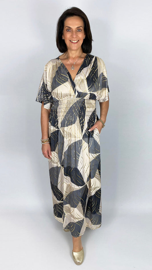 Abstract print crease-free crossover maxi dress | 3 Colours