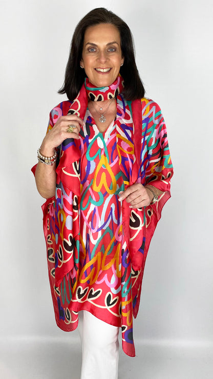 Silk feel heart print kaftan & scarf set | 3 colours | by Malissa J