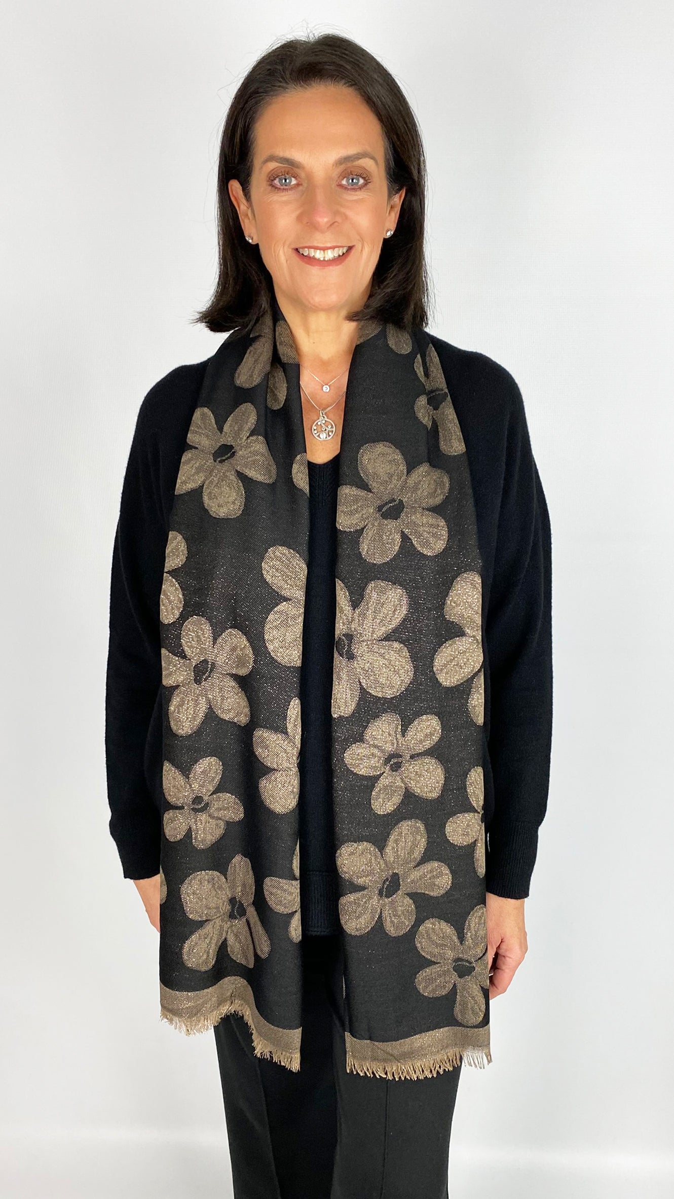 Lurex thread flower print scarf | 3 Colours