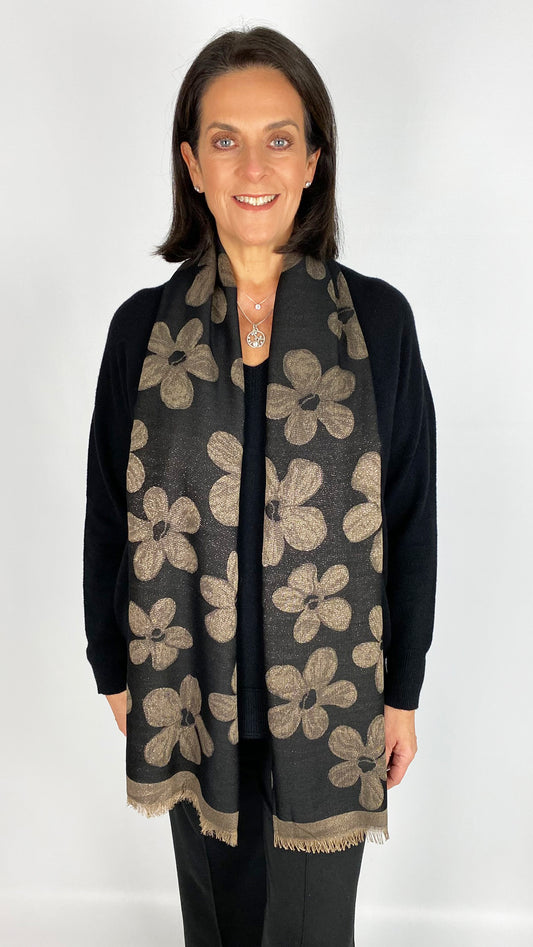 Lurex thread flower print scarf | 3 Colours