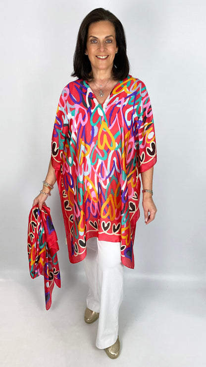 Silk feel heart print kaftan & scarf set | 3 colours | by Malissa J