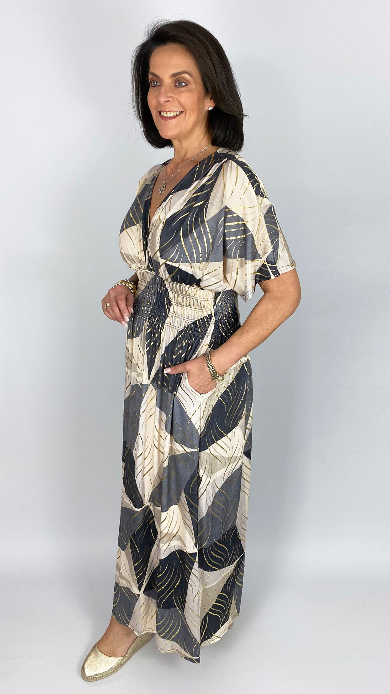 Abstract print crease-free crossover maxi dress | 3 Colours