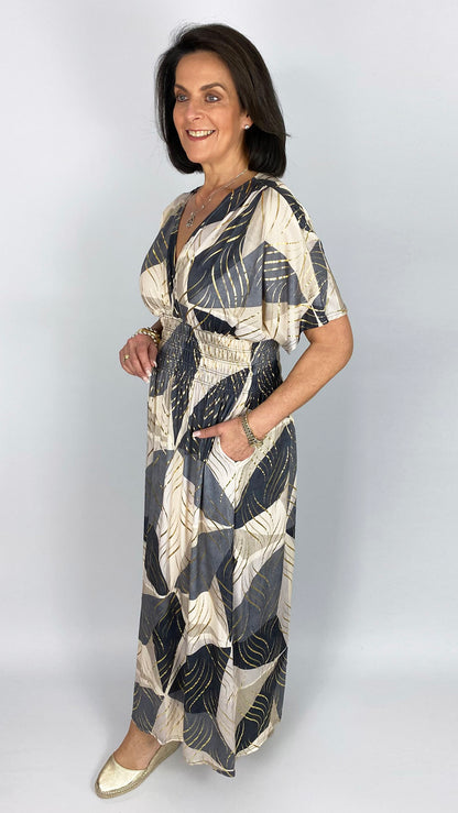 Abstract print crease-free crossover maxi dress | 3 Colours