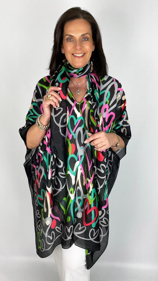 Silk feel heart print kaftan & scarf set | 3 colours | by Malissa J