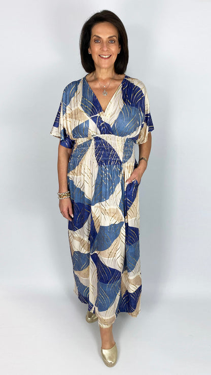 Abstract print crease-free crossover maxi dress | 3 Colours