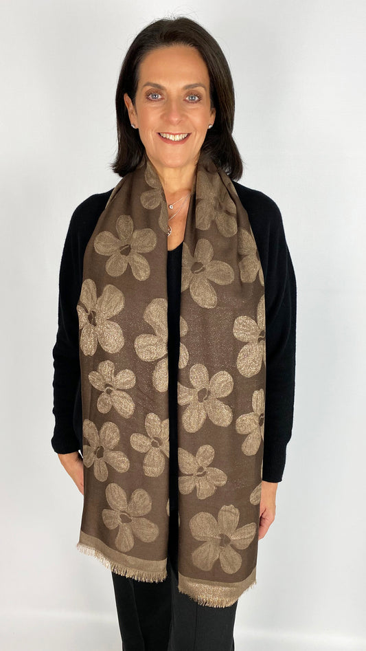 Lurex thread flower print scarf | 3 Colours