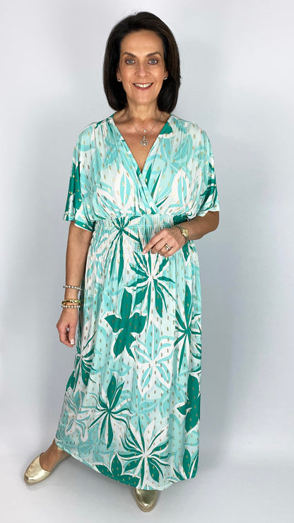 Botanical print crease-free crossover maxi dress | 2 Colours
