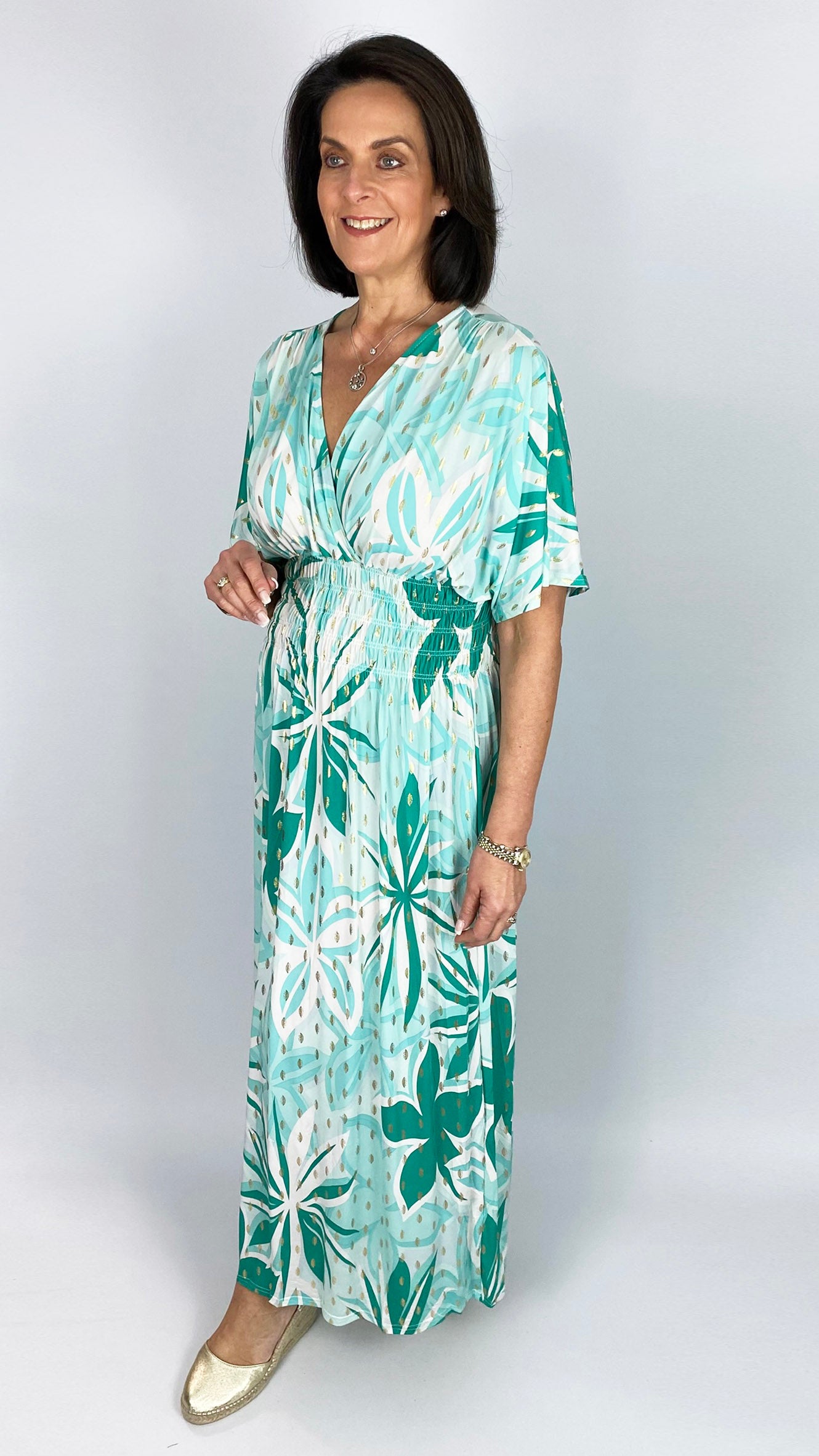 Botanical print crease-free crossover maxi dress | 2 Colours