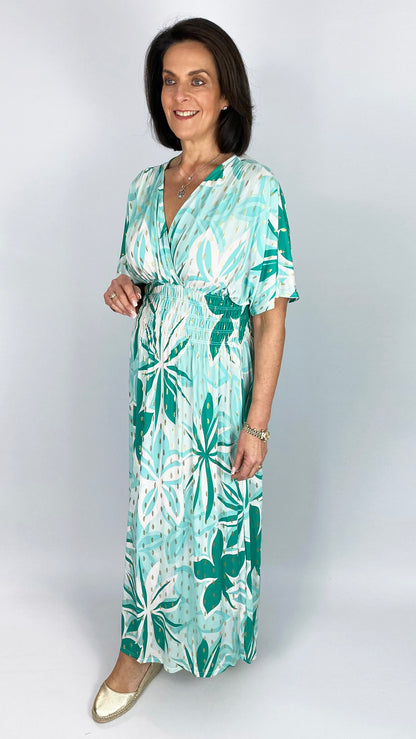 Botanical print crease-free crossover maxi dress | 2 Colours