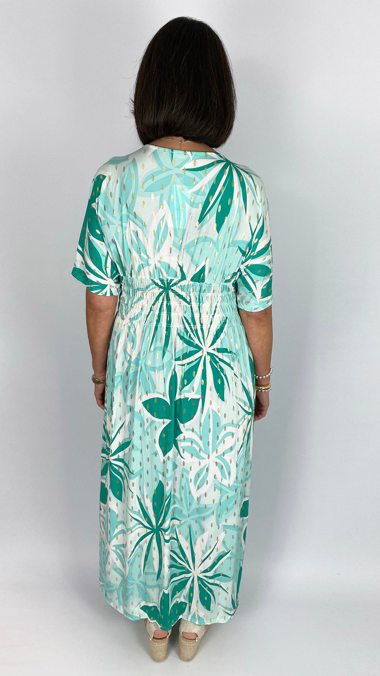 Botanical print crease-free crossover maxi dress | 2 Colours