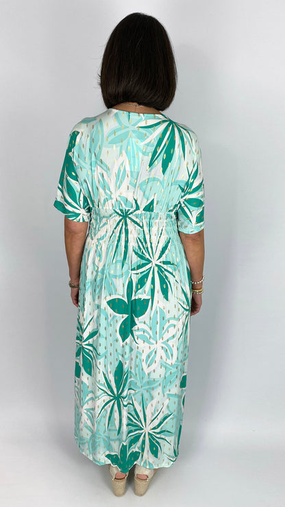 Botanical print crease-free crossover maxi dress | 2 Colours