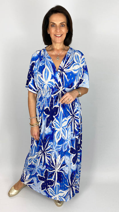 Botanical print crease-free crossover maxi dress | 2 Colours