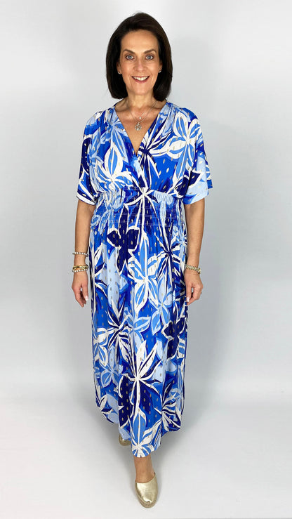 Botanical print crease-free crossover maxi dress | 2 Colours