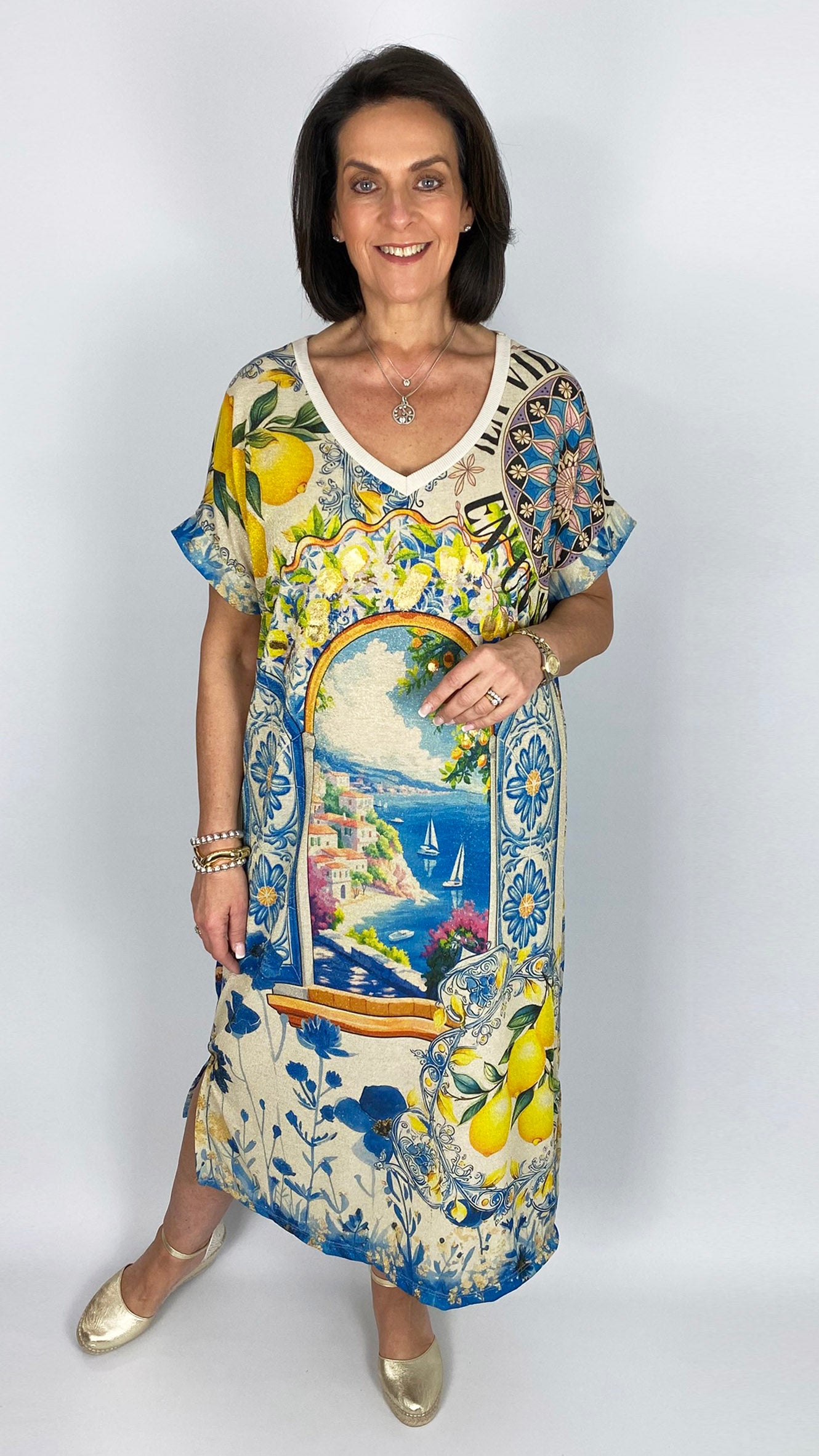V-neck print lurex midaxi dress | 2 Prints | last 1