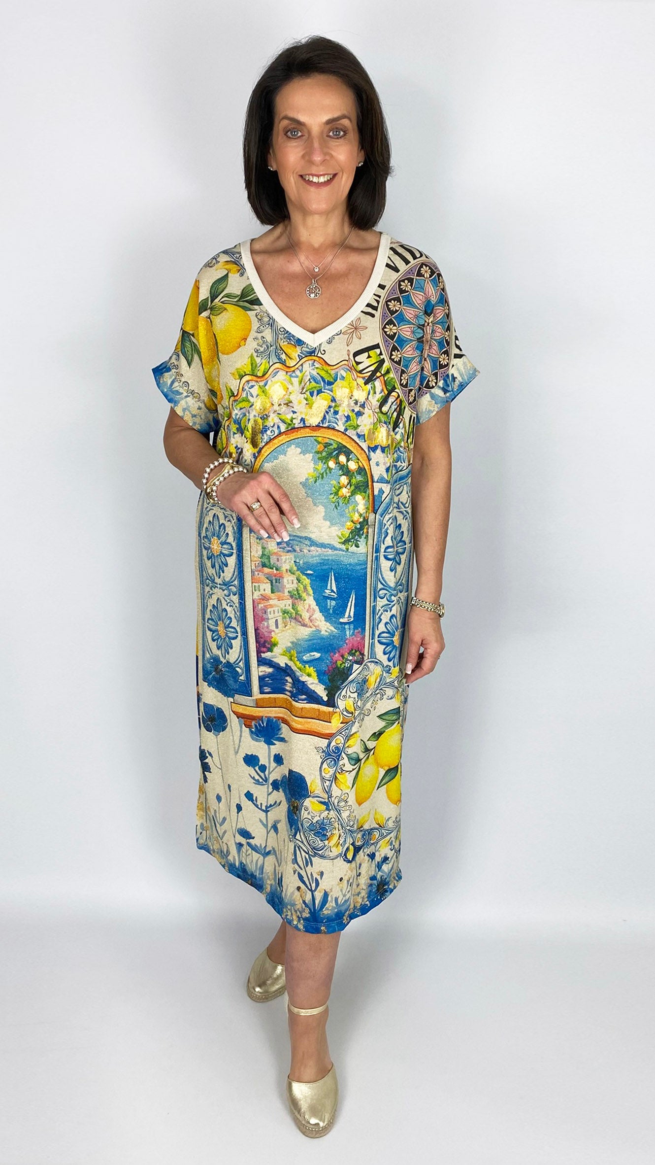 V-neck print lurex midaxi dress | 2 Prints | last 1