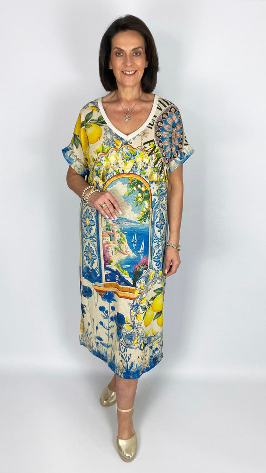 V-neck print lurex midaxi dress | 2 Prints
