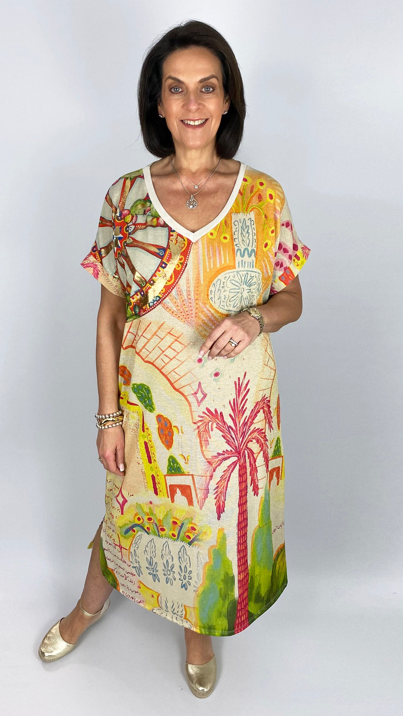 V-neck print lurex midaxi dress | 2 Prints | last 1