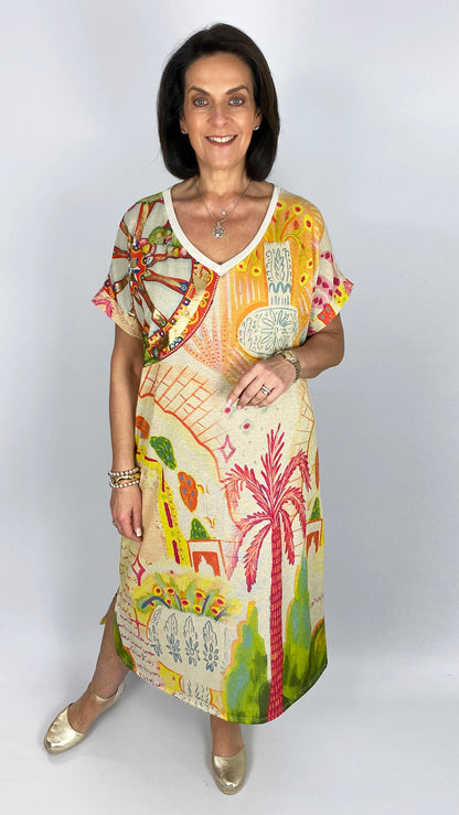 V-neck print lurex midaxi dress | 2 Prints | last 1