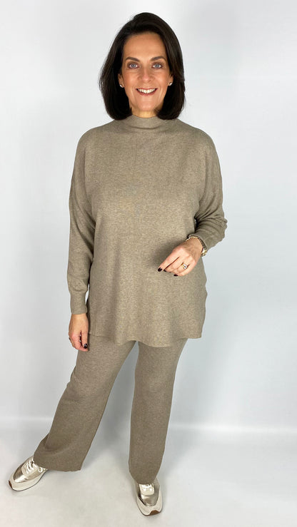 Turtle neck jumper & wide-leg trouser knitted set | 2 Colours