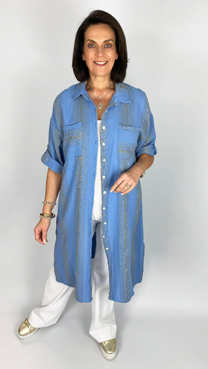 Lurex thread cotton & linen mix button-through shirtdress | 3 Colours | last 1