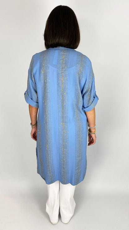 Lurex thread cotton & linen mix button-through shirtdress | 3 Colours | last 1