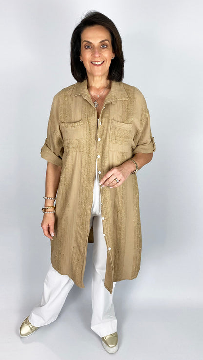 Lurex thread cotton & linen mix button-through shirtdress | 3 Colours | last 1
