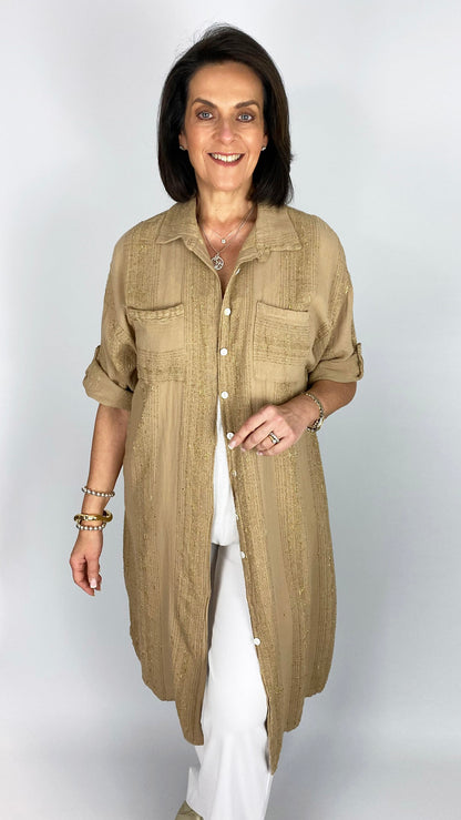Lurex thread cotton & linen mix button-through shirtdress | 3 Colours | last 1