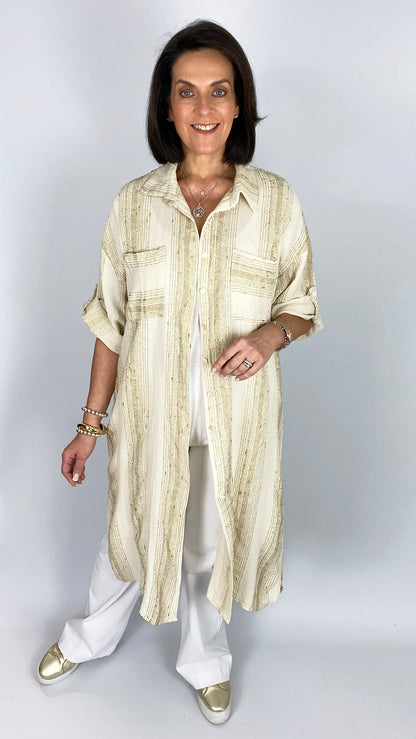 Lurex thread cotton & linen mix button-through shirtdress | 3 Colours | last 1
